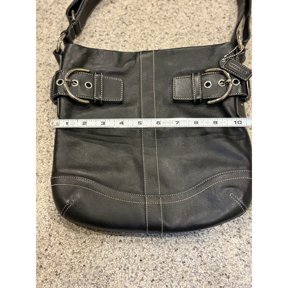 Coach Soho Black Leather Buckle Hobo Shoulder Bag White Stitching EUC